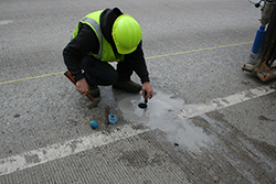 Researcher collecting a core sample for the study.