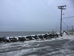 sand bags lining the coast